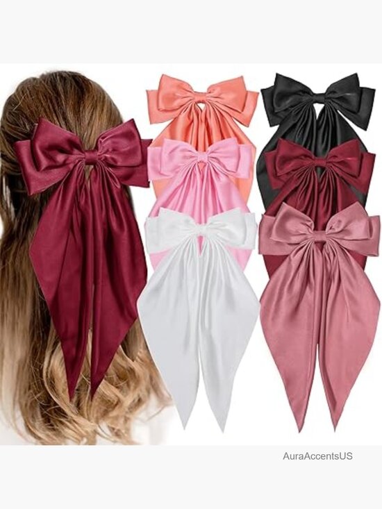 6 Pcs Satin Bow Hair Clips, Large Duckbill Barrettes main image 4